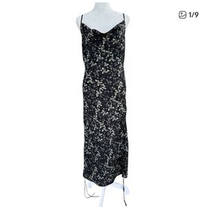 Elegant Floral Maxi Dress - Black and Cream